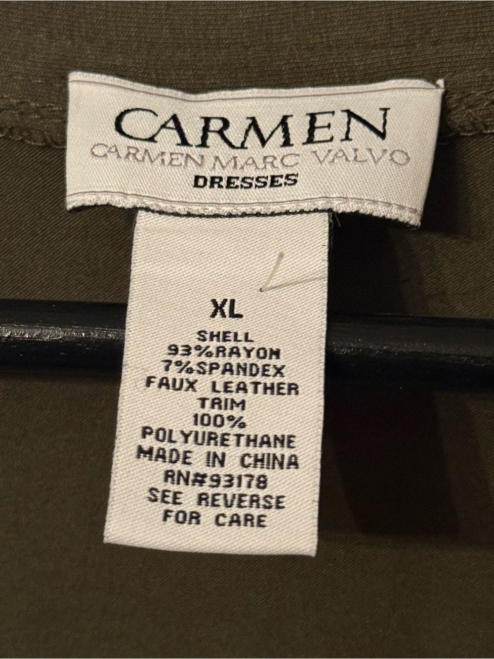 Carmen Marc Valvo Olive Green Ruched Wrap Dress XL - Picture 3 of 7